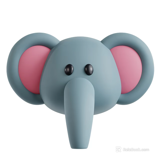 Cute Blue Elephant Head Toy With Pink Ears And Black Eyes 3d model 