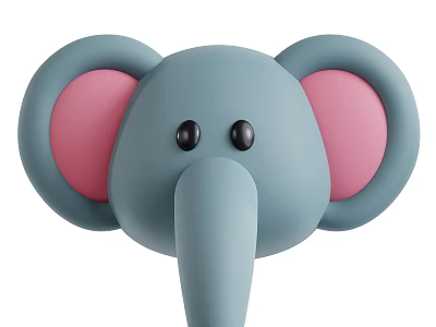 Cute Blue Elephant Head Toy With Pink Ears And Black Eyes 3d model