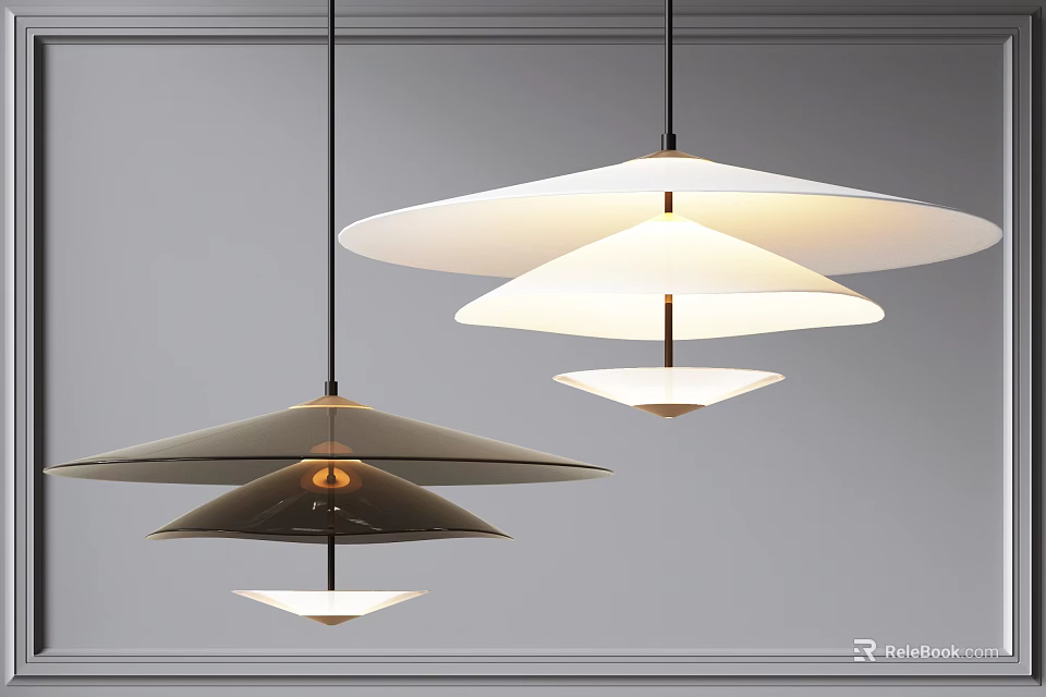 Modern Layered Umbrella Shaped Pendant Lights with Neutral Tones Ceiling Mounted in Interior 3d model