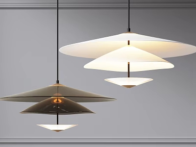 Modern Layered Umbrella Shaped Pendant Lights with Neutral Tones Ceiling Mounted in Interior 3d model