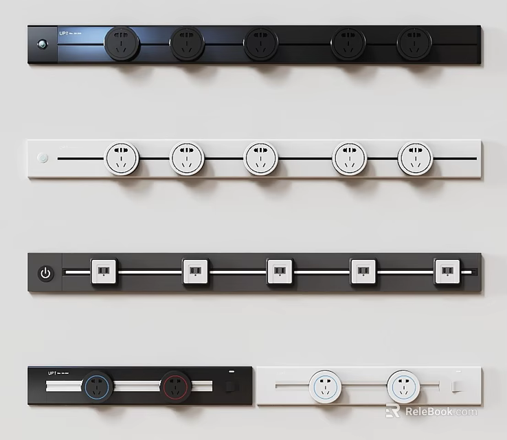 Black and White Modern Switch Panels with Sleek Design and Multiple Styles 3d model 