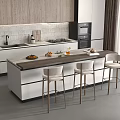 Modern Kitchen Bar Area Interior Design With Counter Stools And Fruits On Top