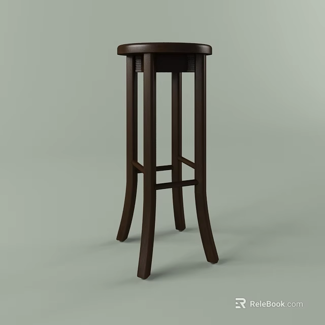 Dark Brown Wooden Bar Stool With Sturdy Four Legged Design For Kitchen Use 3d model 