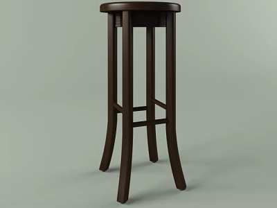 Dark Brown Wooden Bar Stool With Sturdy Four Legged Design For Kitchen Use 3d model