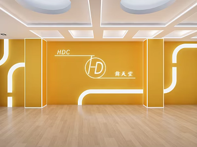 Modern Sports Fitness Gym Interior With Yellow Walls And Lighting Lines 3d model