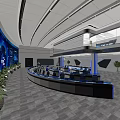 Modern Control Room with Large Digital Screens Data Displays and Monitoring Consoles