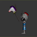 Game Movie Character In Blue Armor With Helmet Spear And Toy Horse