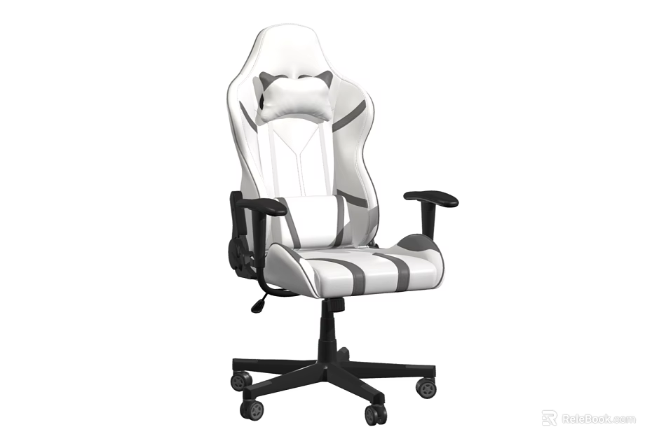 Modern White And Gray Leisure Chair With Cat Ear Design Black Armrests And Wheel Base 3d model 