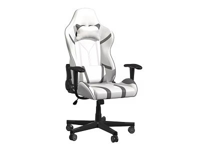Modern White And Gray Leisure Chair With Cat Ear Design Black Armrests And Wheel Base 3d model