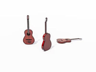 Wooden Acoustic Guitars Display In Different Angles For Musical Instrument Collection 3d model