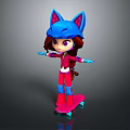 Cartoon Game Character Girl Wearing Blue Cat Ears Helmet And Pink Skateboard Outfit
