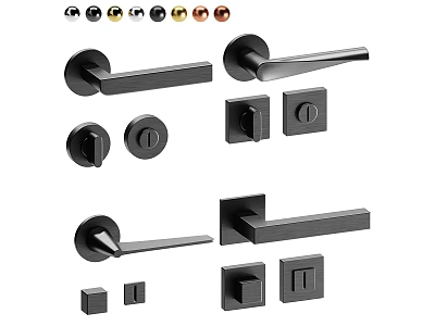 Black Modern Door Handles with Various Styles and Metal Hardware Set 3d model