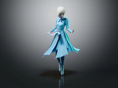 Frozen Elsa Dancing Gracefully In Blue Long Dress With Flowing Skirt And Elegant Pose 3d model