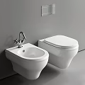 Modern White Bathroom Toilet with Bidet and Chrome Faucet on Gray Wall