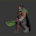 Tribal Warrior Character With Muscular Build Tattooed Body Green Weapon Feathered Headdress And Beaded Accessories