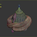 Ancient Weapon Helmet Metal Construction With Pointed Top Engraved Design And Colorful Fabric Wrapped Around