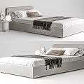 Elegant Modern Upholstered Double Bed With White Sheets Brown Pillows And Soft Blanket 3d model
