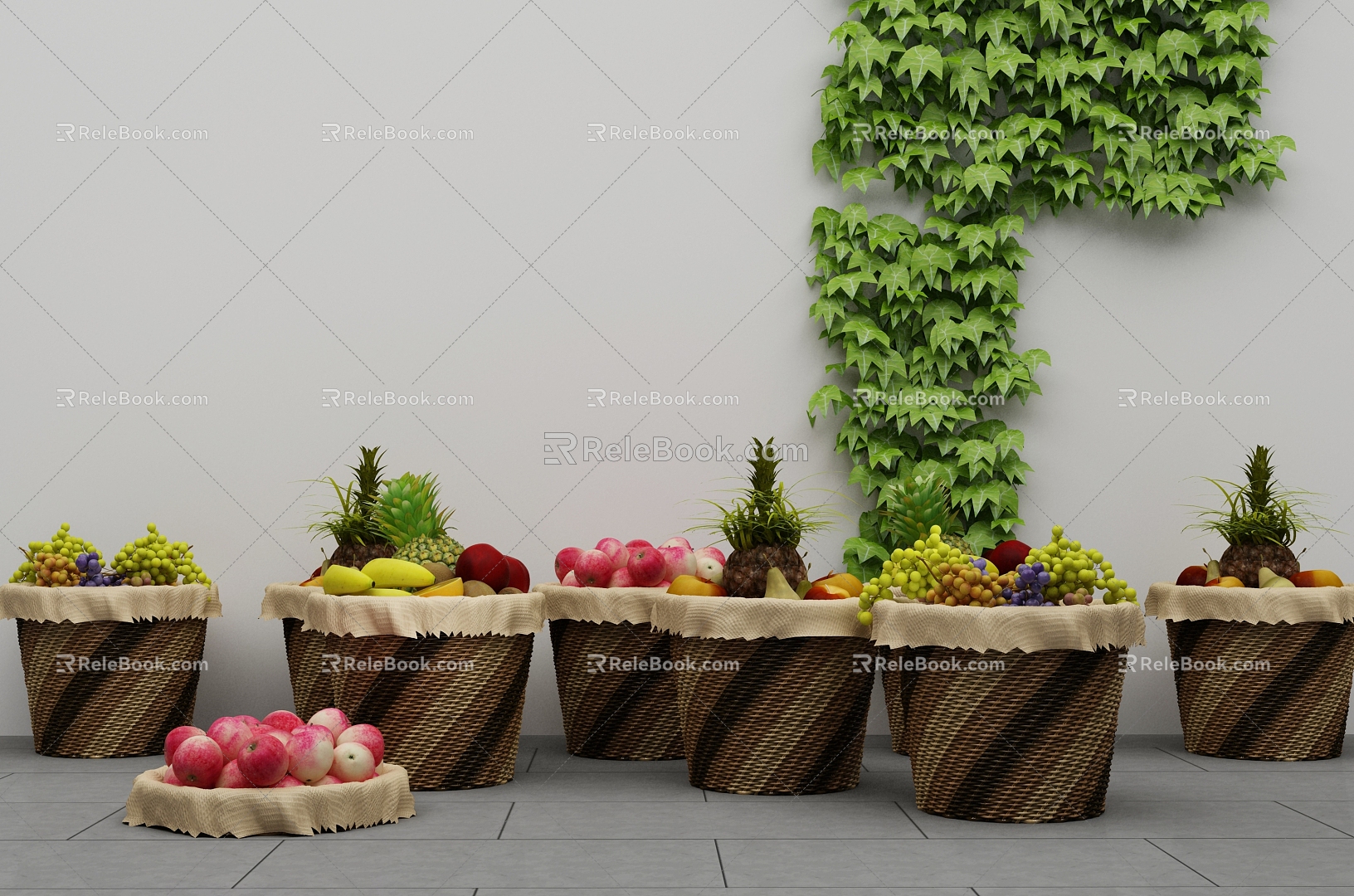 Fruit combination basket 3d model