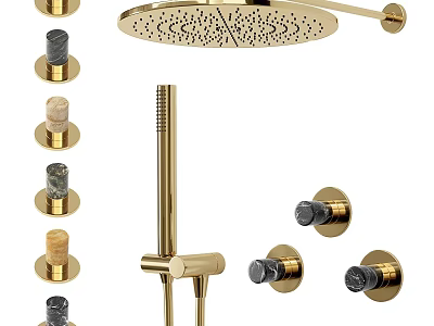 Golden Shower Faucet System With Rain Shower Head Handheld Sprayer And Control Knobs 3d model