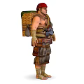 Fantasy Character With Red Headscarf Backpack And Beast Creature Companion