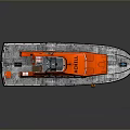 Orange Rescue Boat With White Blue Hull And Antenna Marine Structure