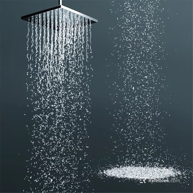 Faucet With Dual Water Flow Patterns And Splashing Droplets On Dark Background 3d model 