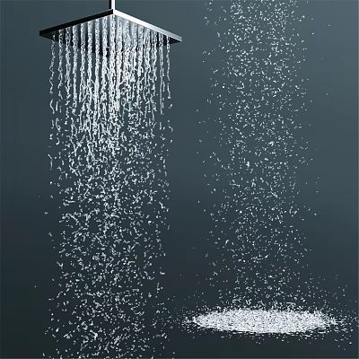 Faucet With Dual Water Flow Patterns And Splashing Droplets On Dark Background 3d model