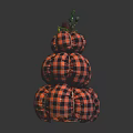 Plaid Pattern Three Tiered Pumpkin Stuffed Doll With Green Vine Top Decoration 3d model