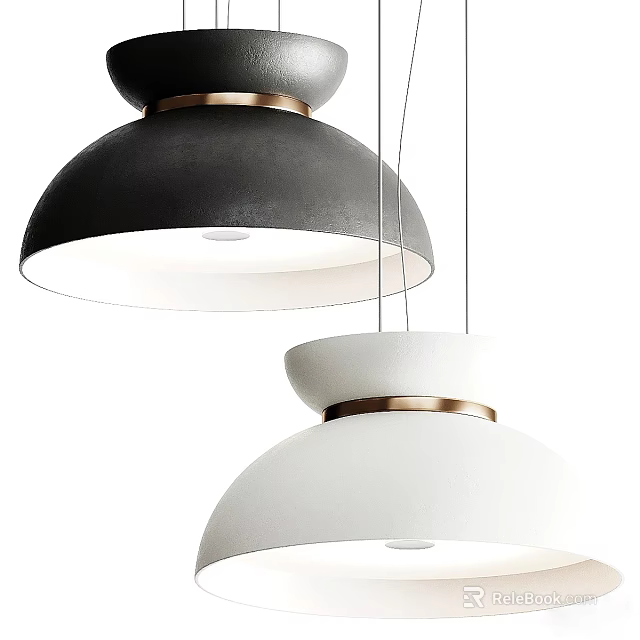 Stylish Modern Pendant Lights in Black and White with Gold Accent Rings 3d model 