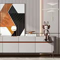Modern Sleek TV Stand With Decorative Ornaments Plant And Geometric Artwork