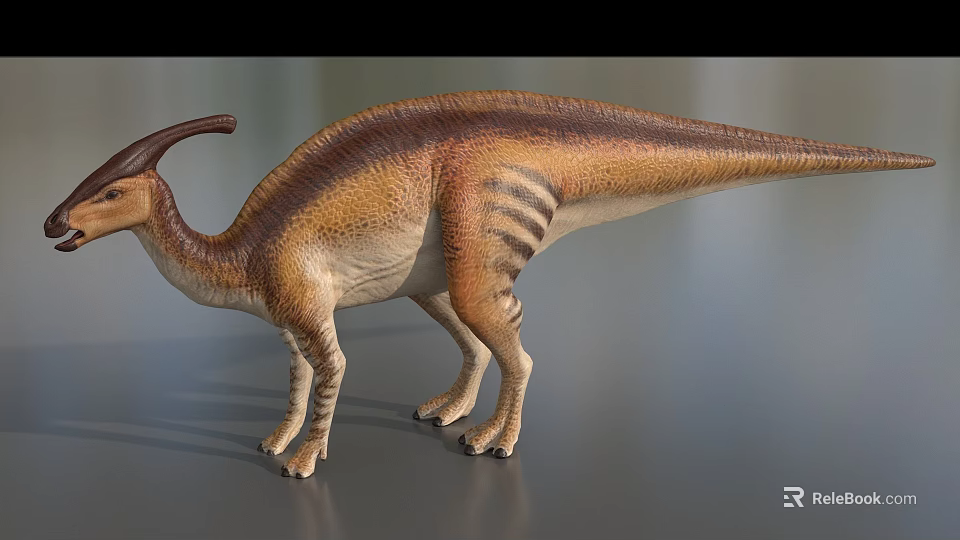 Detailed Reptile Dinosaur Model With Long Neck Spiked Back And Striped Skin 3d model 