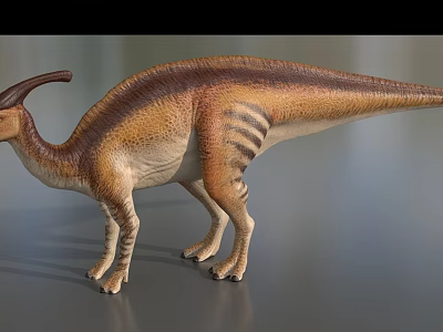 Detailed Reptile Dinosaur Model With Long Neck Spiked Back And Striped Skin 3d model