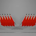 Red National Flags With Golden Decorations Symmetrically Arranged In Two Rows