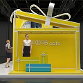 Yellow Gift Box Shaped Otf Cafe Booth With People And Gift Boxes 3d model