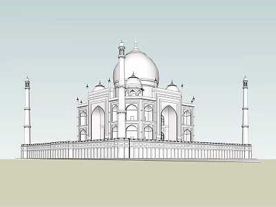 European Style Architecture Featuring Dome Minarets Symmetrical Design and Ornate Arches 3d model