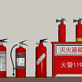Red Fire Extinguishers And Safety Cabinet For Indoor Fire Equipment Setup
