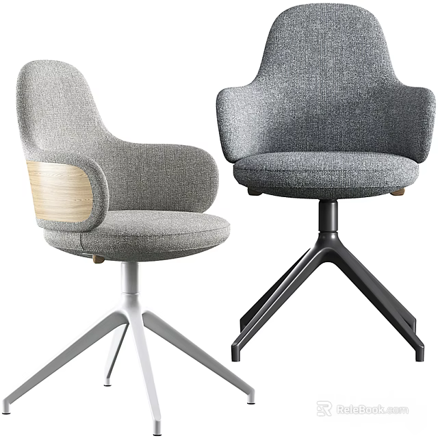 Modern Upholstered Office Chairs With Wooden Armrests Metal Tripod Bases And Light Dark Gray Colors 3d model 