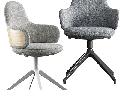 Modern Upholstered Office Chairs With Wooden Armrests Metal Tripod Bases And Light Dark Gray Colors 3d model