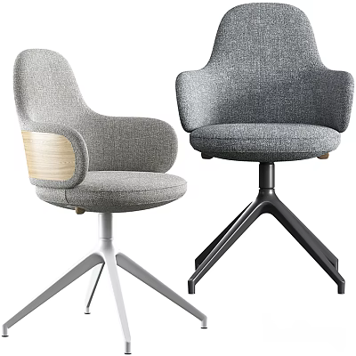 Modern Upholstered Office Chairs With Wooden Armrests Metal Tripod Bases And Light Dark Gray Colors 3d model