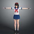 Anime Style Game Movie Character in Sailor Uniform with Red Headband and Arms Outstretched