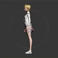3D Anime Character Model With Blonde Hair White Sweater Red Plaid Skirt And White Shoes