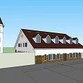 Traditional Building Exterior With Dark Roof Tower And Multiple Windows Design
