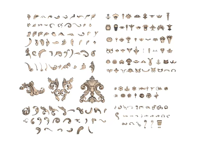 Vintage Ornamental Decorative Elements With Curved Patterns And Floral Designs 3d model