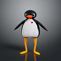 Stylized Low Poly Penguin Figure With Red Heart On Chest Orange Beak And Yellow Feet