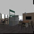 Modern Public Office Space With Open Layout Long Table Chairs And Wooden Elements 3d model