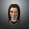 3D Character Head Design With Brown Braided Hair Green Eyes And Silver Armor
