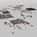 Rustic Outdoor Market Stalls Featuring Wooden Canopies Vintage Carts And Pumpkin Ornaments