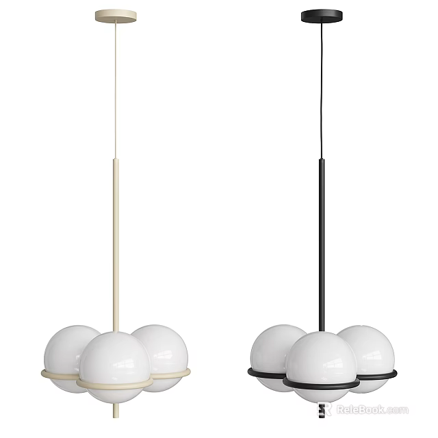 Modern Pendant Lights with White Spherical Shades and Light Black Rods for Contemporary Decor 3d model 