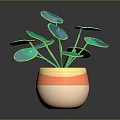 3D Rendered Green Leafy Plant With Glossy Foliage In Orange Beige Layered Pot