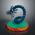 Serpentine Game Movie Character Featuring Blue Segmented Body Feathered Head Green Orange Base